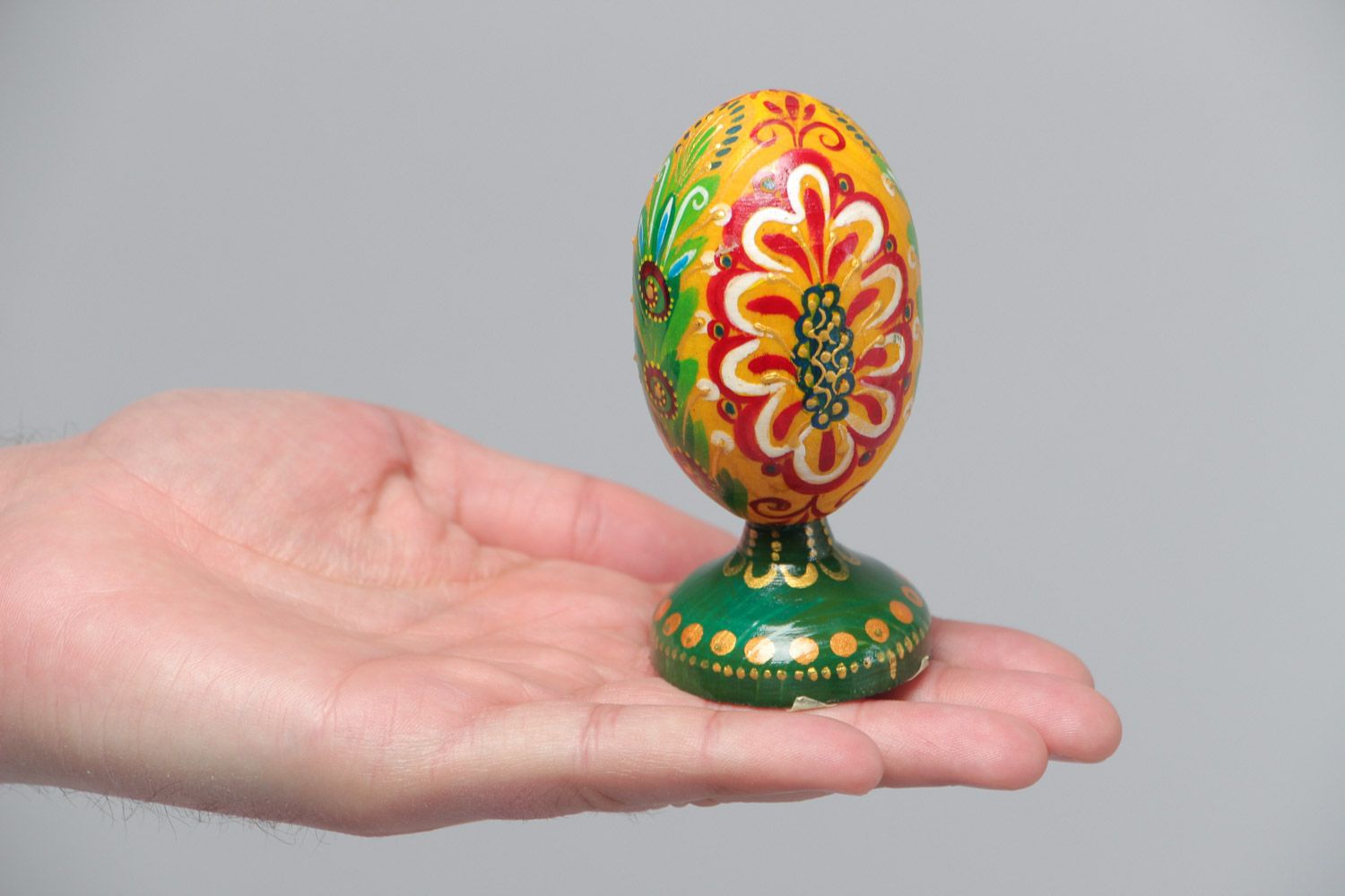 Handmade decorative bright painted varnished wooden Easter egg on stand  photo 5