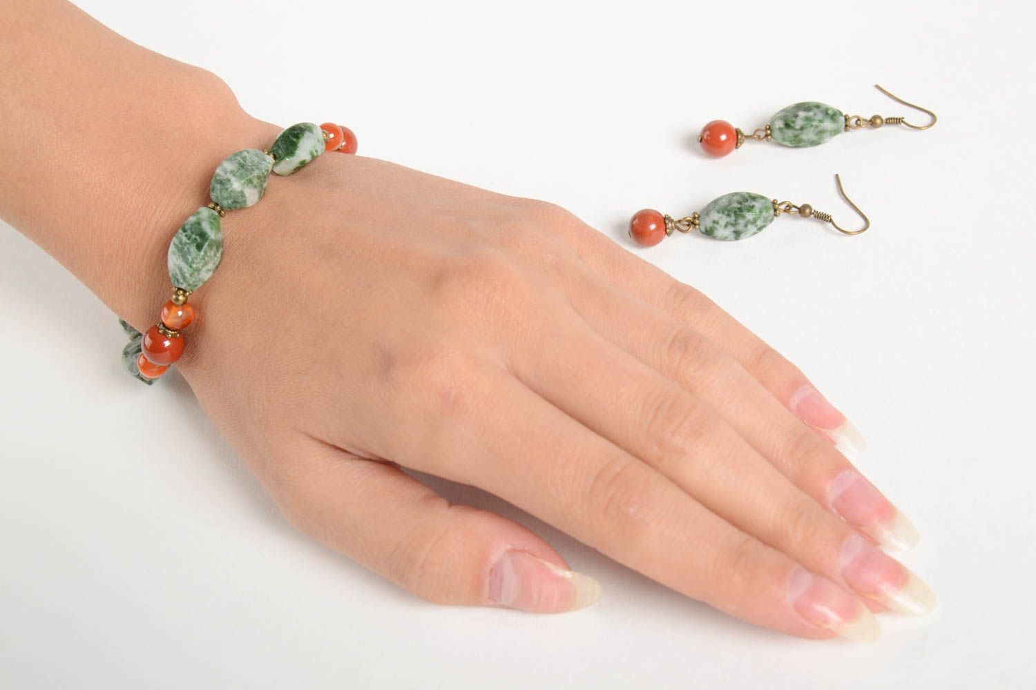 Украшения ручной работы женский браслет модные серьги с яшмой и сердоликом фото 2