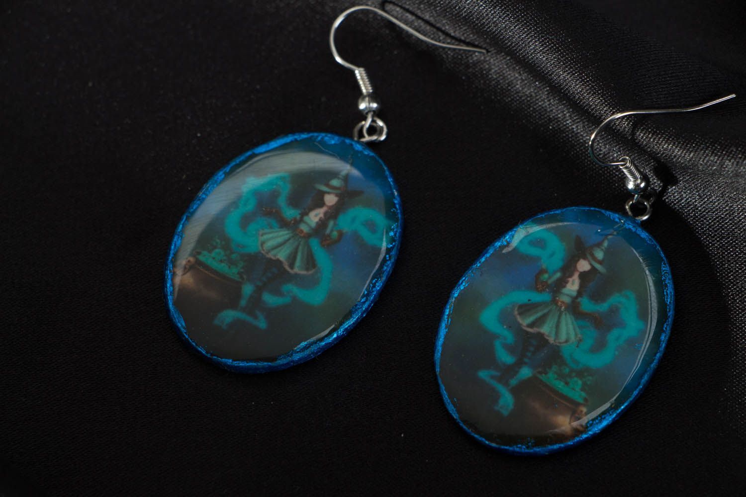 Homemade polymer clay earrings Lovely Witch photo 1