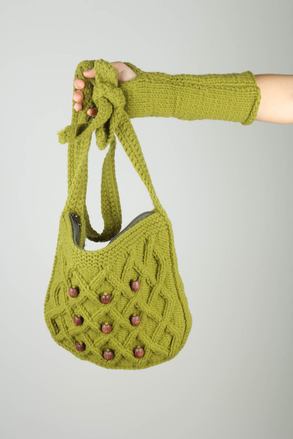 Mala de malha com mitenes de fios de lã acessórios femininos quentes tricotados foto 2
