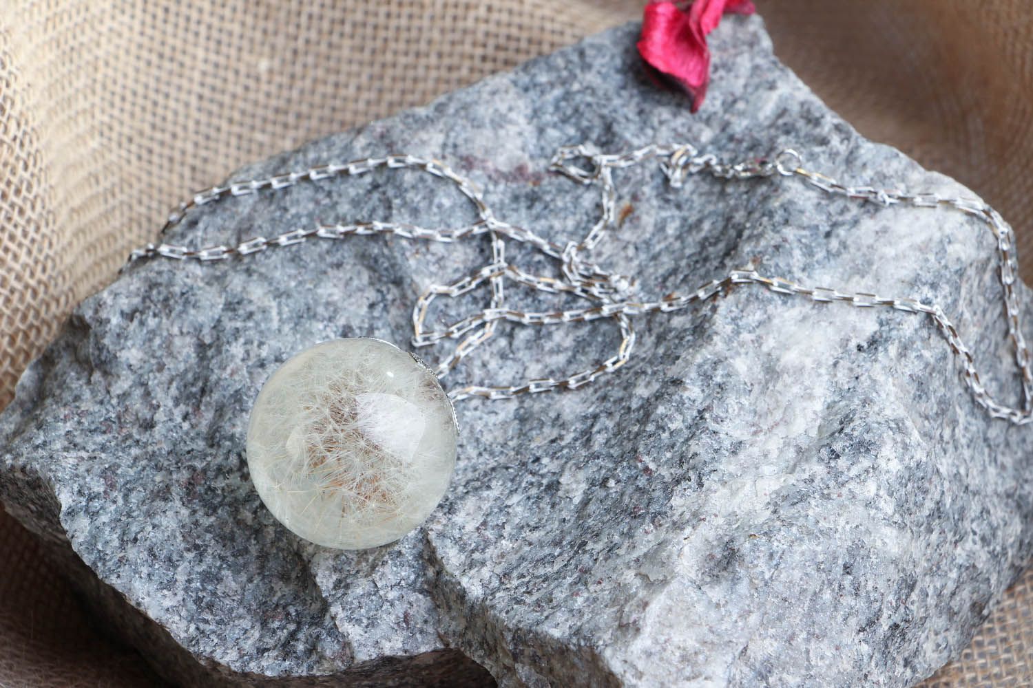 Large pendant with dandelion coated with epoxy photo 4