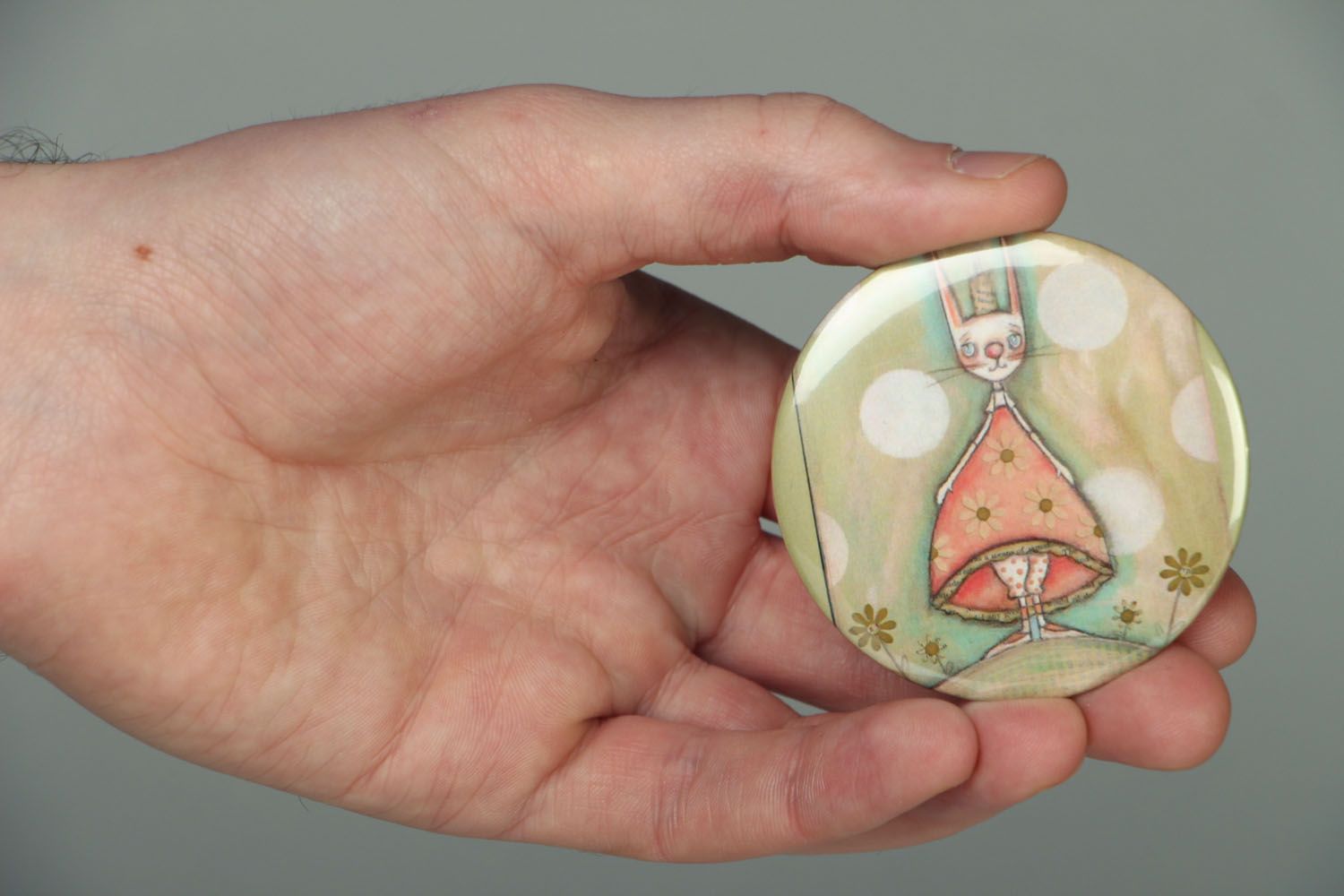 Miroir de poche fait main original rond avec jolie image de lapine accessoire photo 3