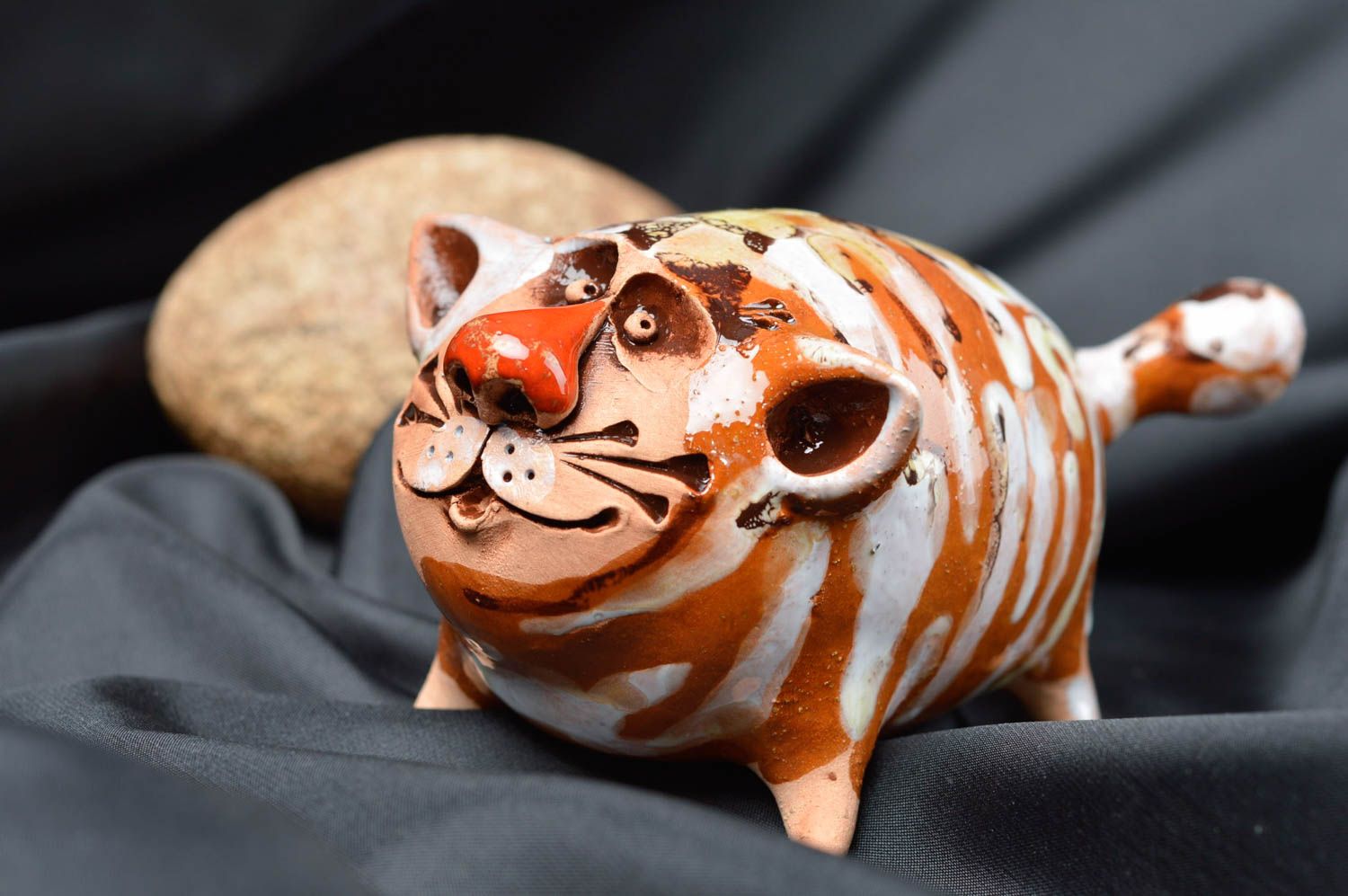 Ceramic animals handmade ceramic figurines cat decor presents for children photo 1