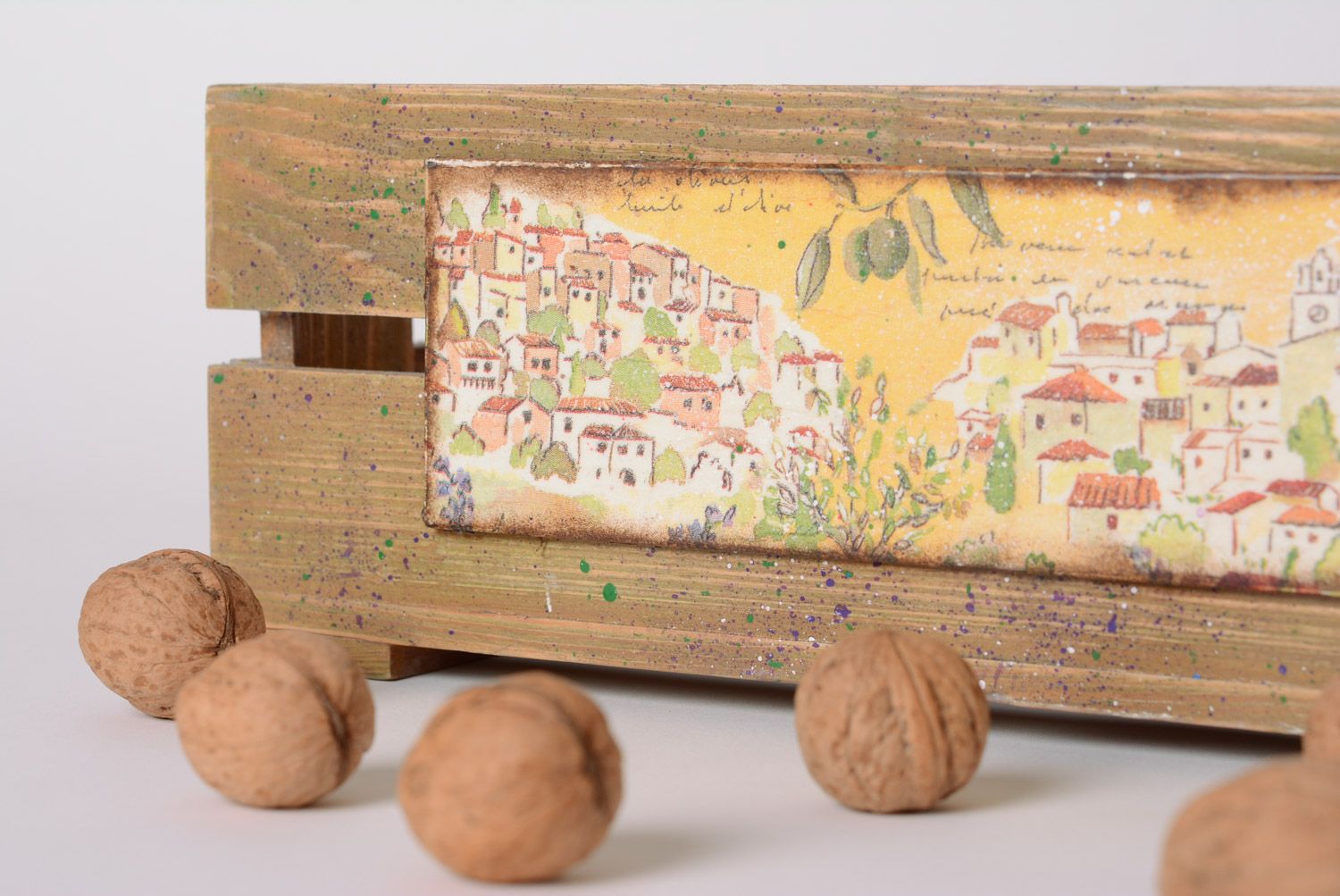 Caisse de rangement en bois originale pratique décorée en serviettage faite main photo 2