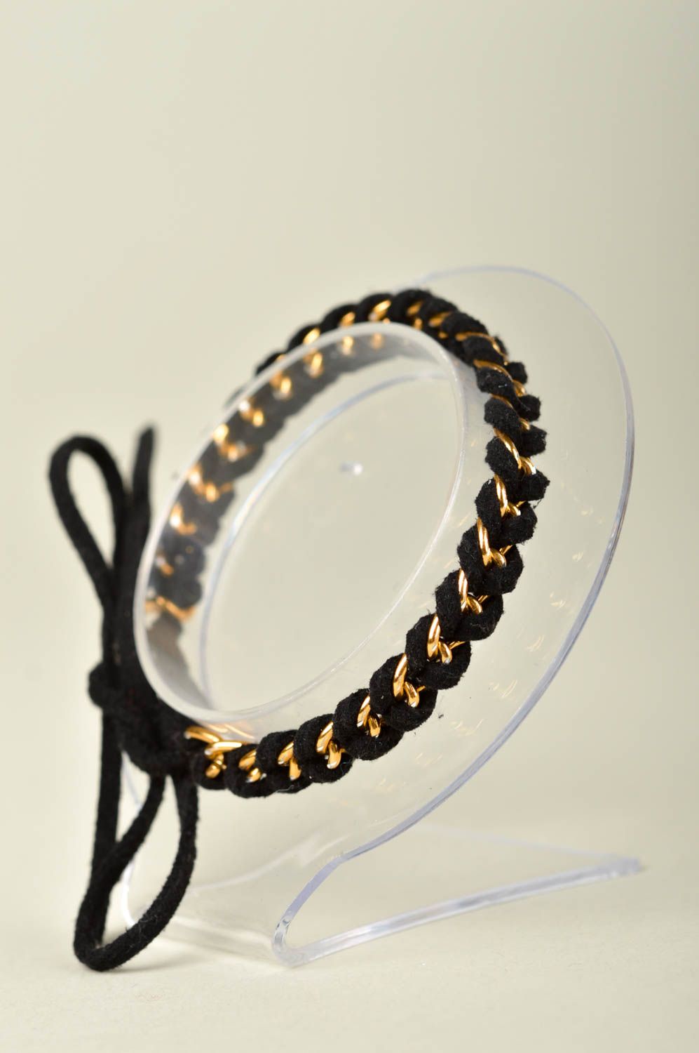 Handmade designer bracelet black elegant bracelet wrist unusual accessory photo 1