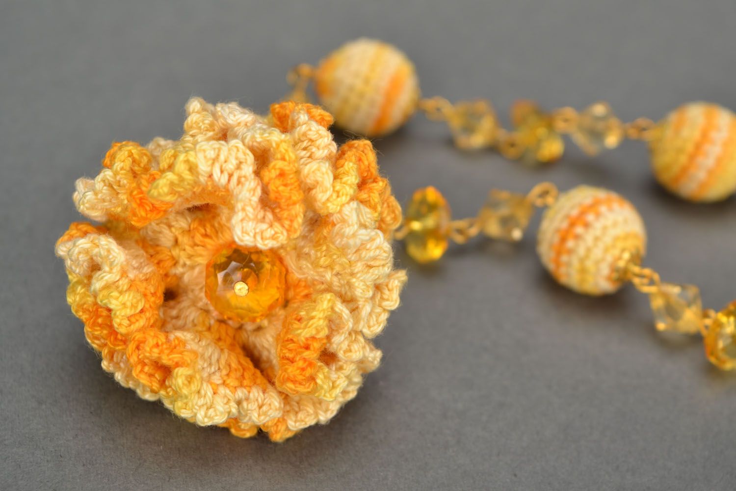 Handmade textile necklace Yellow Flower photo 3