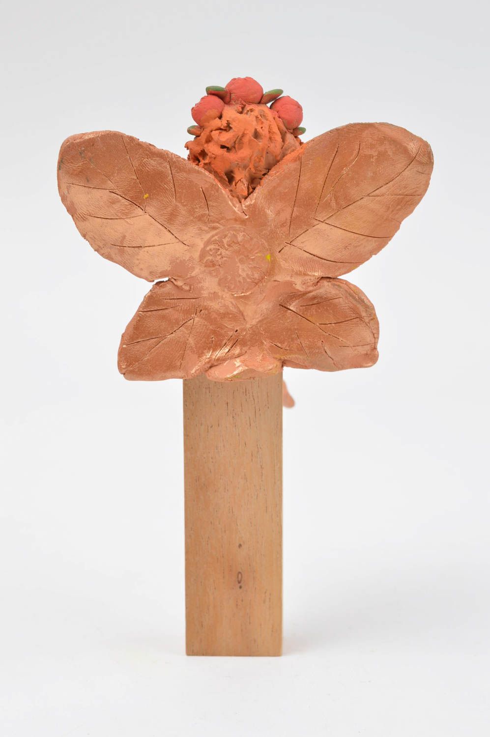 Figurine fée faite main Décoration de pot de fleur argile fille rousse Idée déco photo 3
