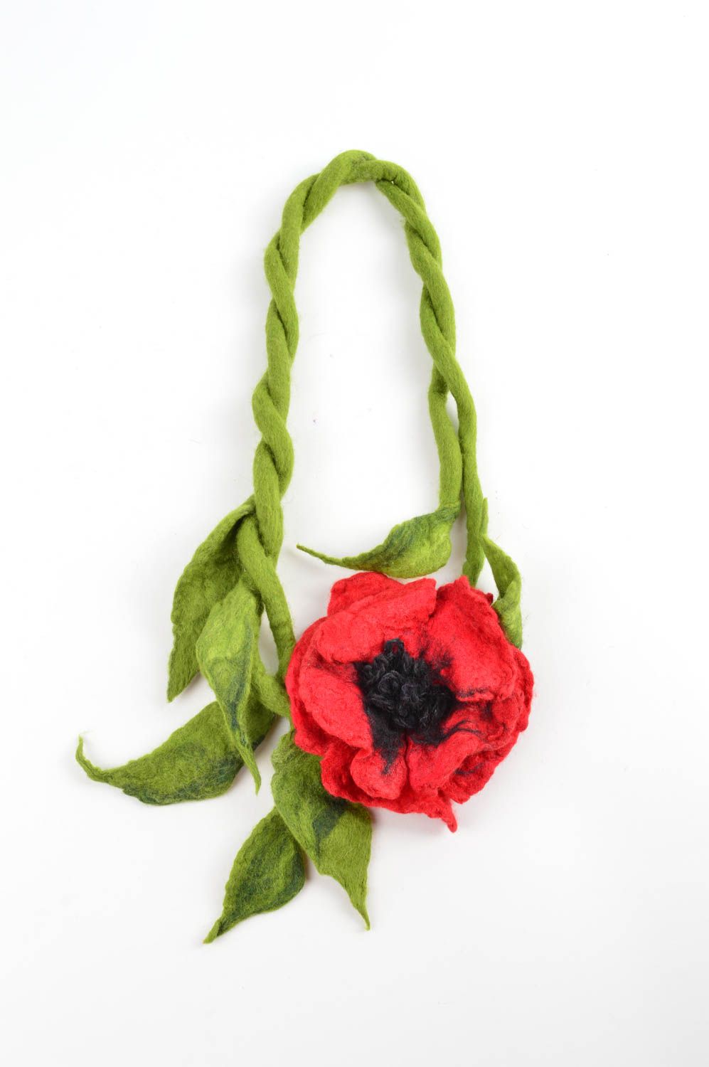 Designer necklace felted flower pendant handmade bijouterie unusual present photo 1