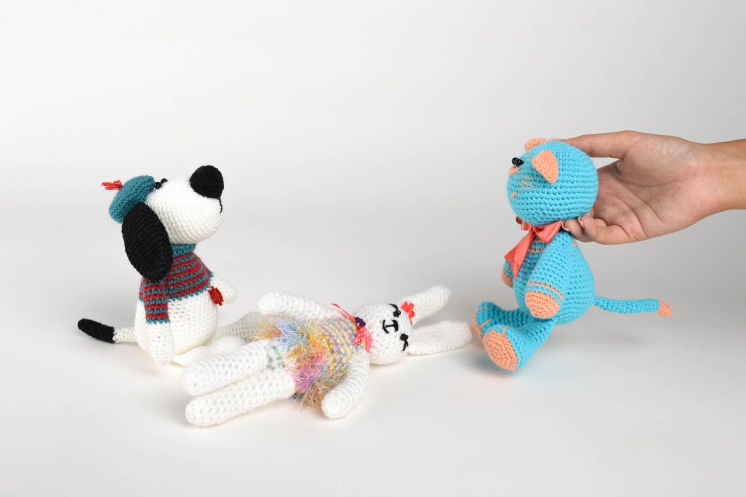 Giocattoli a maglia fatti a mano pupazzi morbidi da bambini 3 pezzi animali
 foto 2