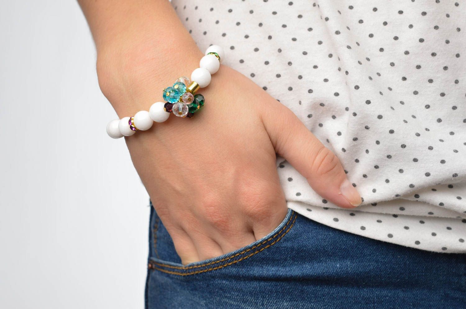 Bracelet agate blanc cristal Bijou fait main Accessoire mode design de créateur photo 1