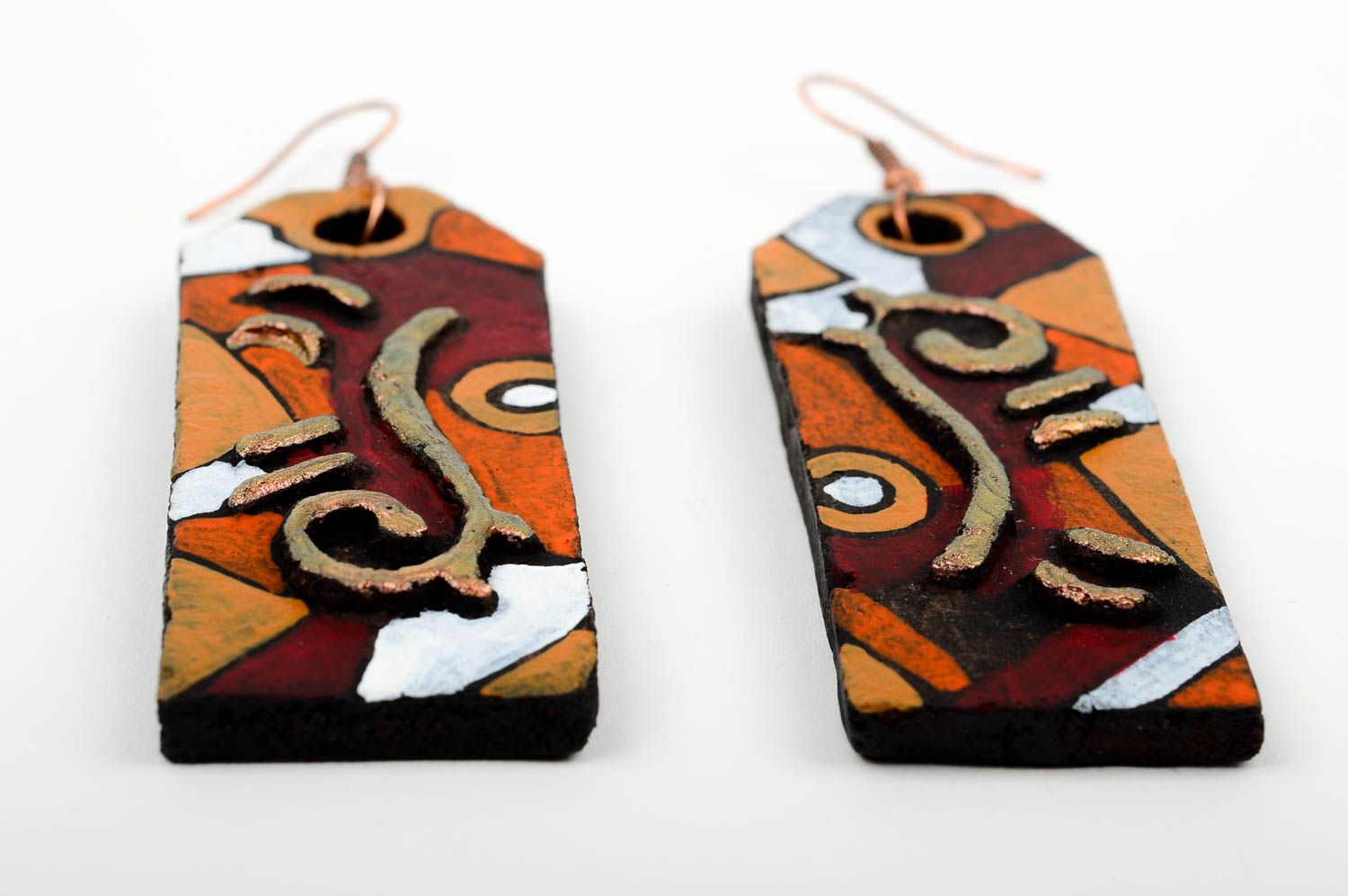 Керамические серьги украшение ручной работы длинные красивые серьги глиняные фото 3