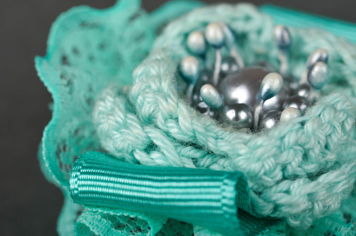 Handmade brooch crochet brooch crochet brooch pin with lace mint flower brooch photo 4