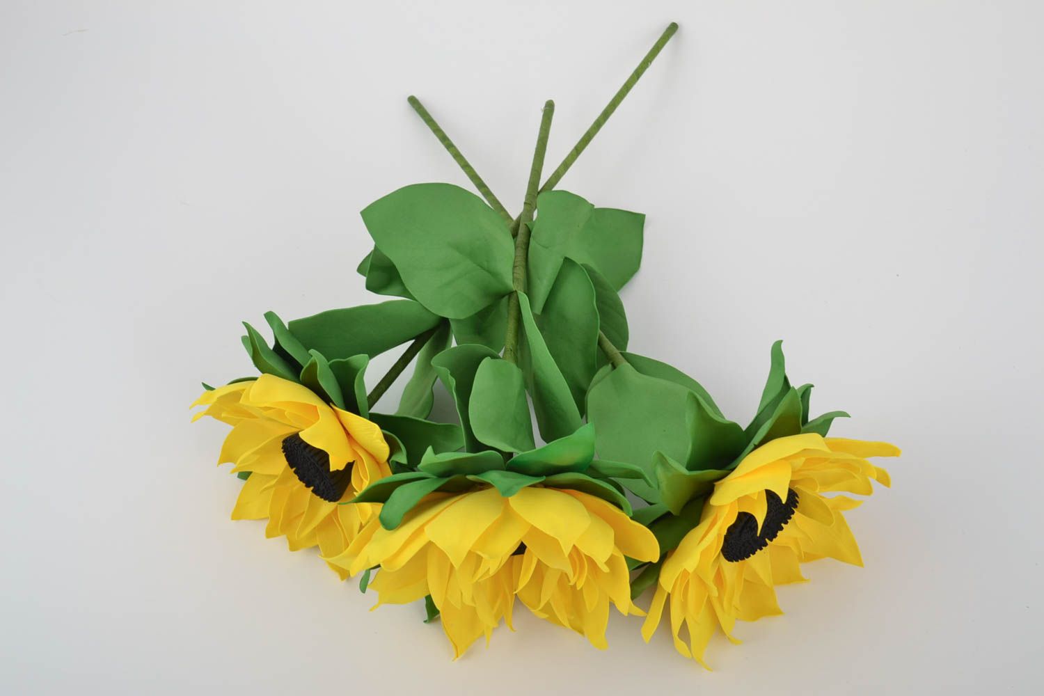 Handmade decorative bouquet stylish artificial flowers 3 cute sunflowers photo 3