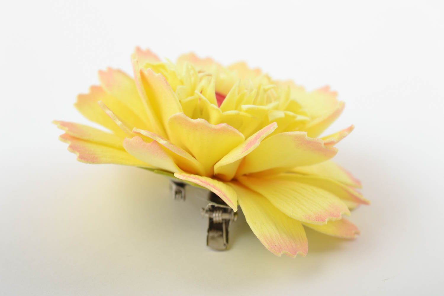 Barrette broche fleur jaune faite main en foamiran accessoire originale photo 9