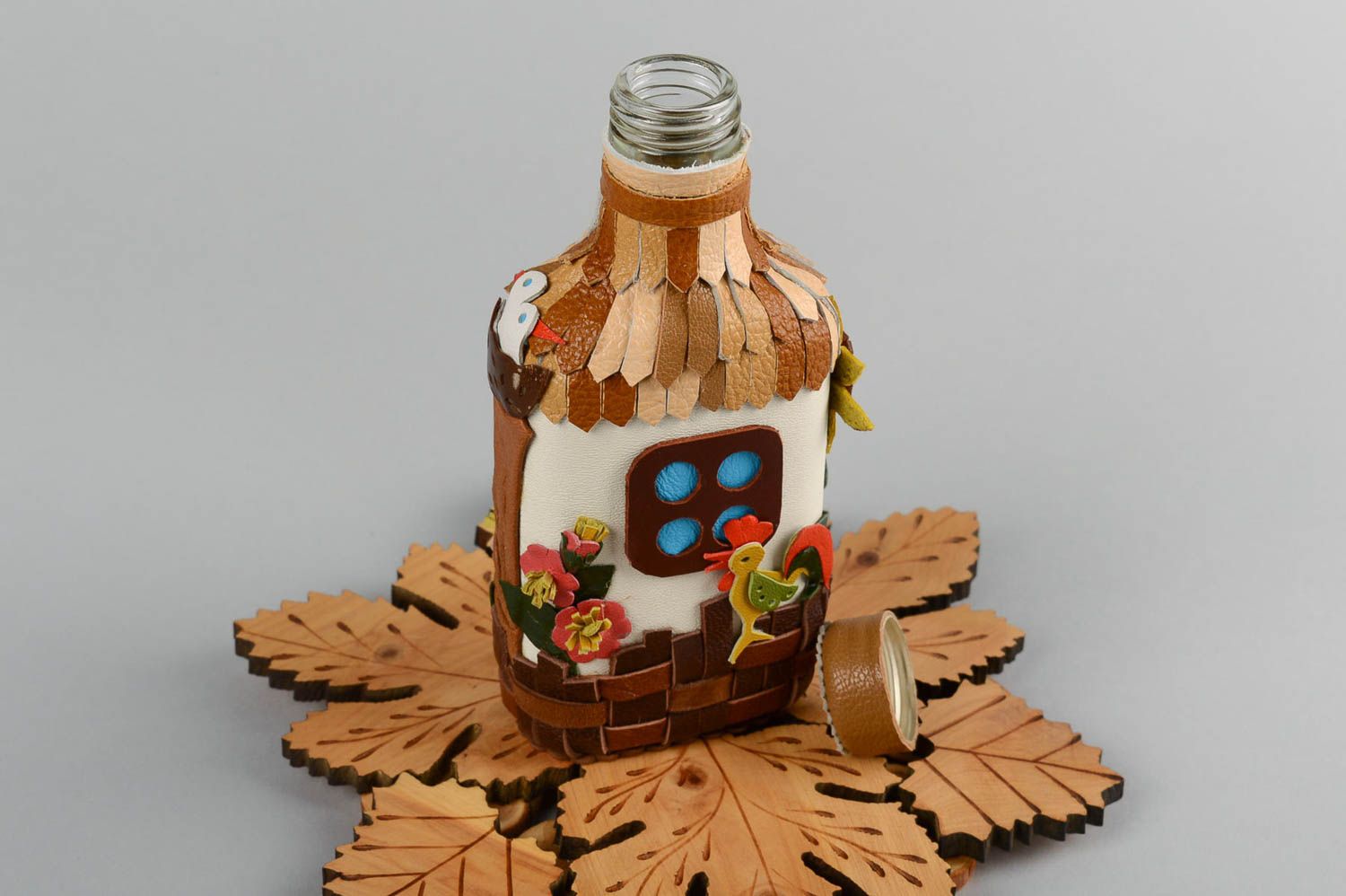 Handmade Deko Flasche schöne Dekoration Geschenk Idee mit Leder dekoriert foto 1