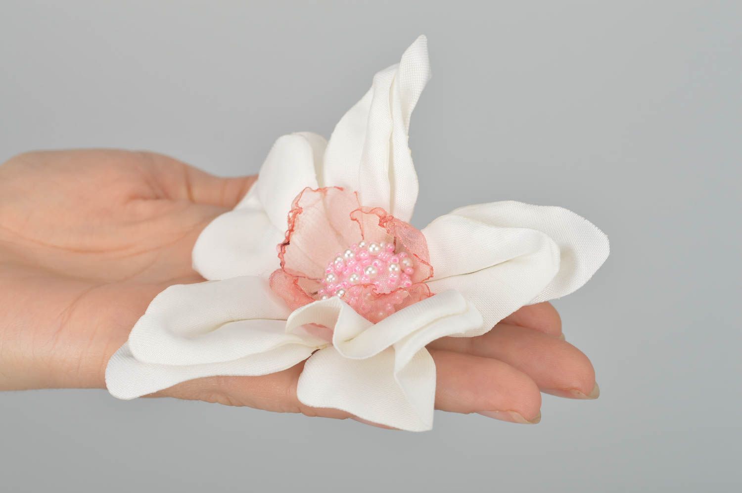 Broche Barrette orchidée blanche faite main grande en soie Cadeau pour femme photo 3