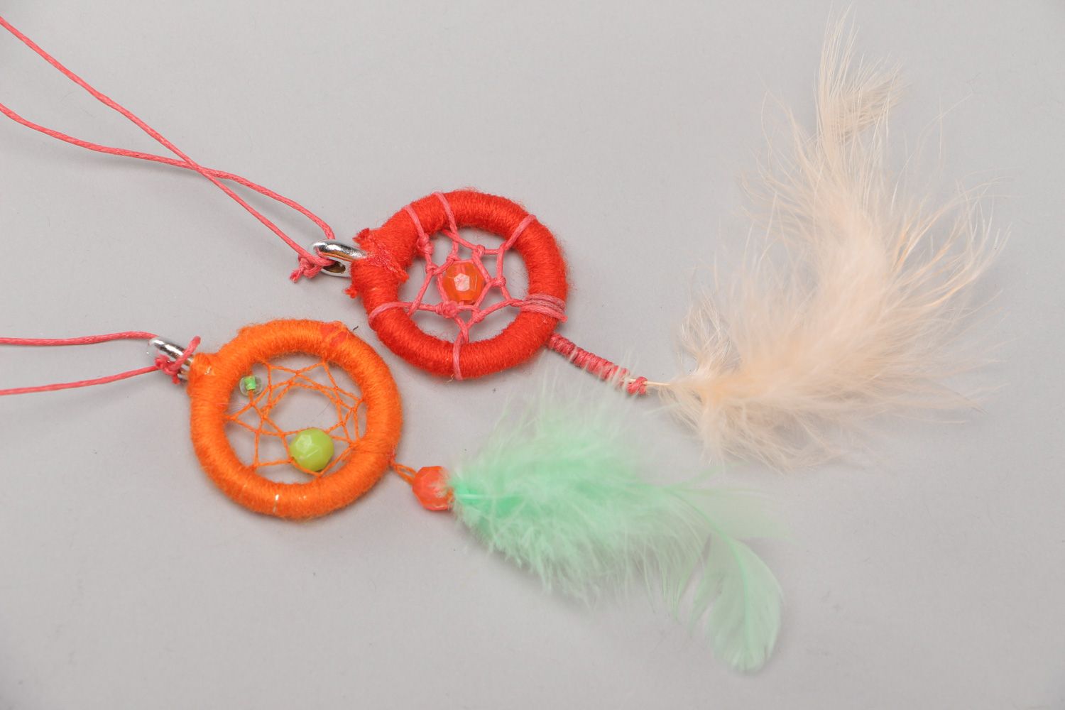 Set of handmade Native American amulets dreamcatcher pendant necklaces 2 items photo 2
