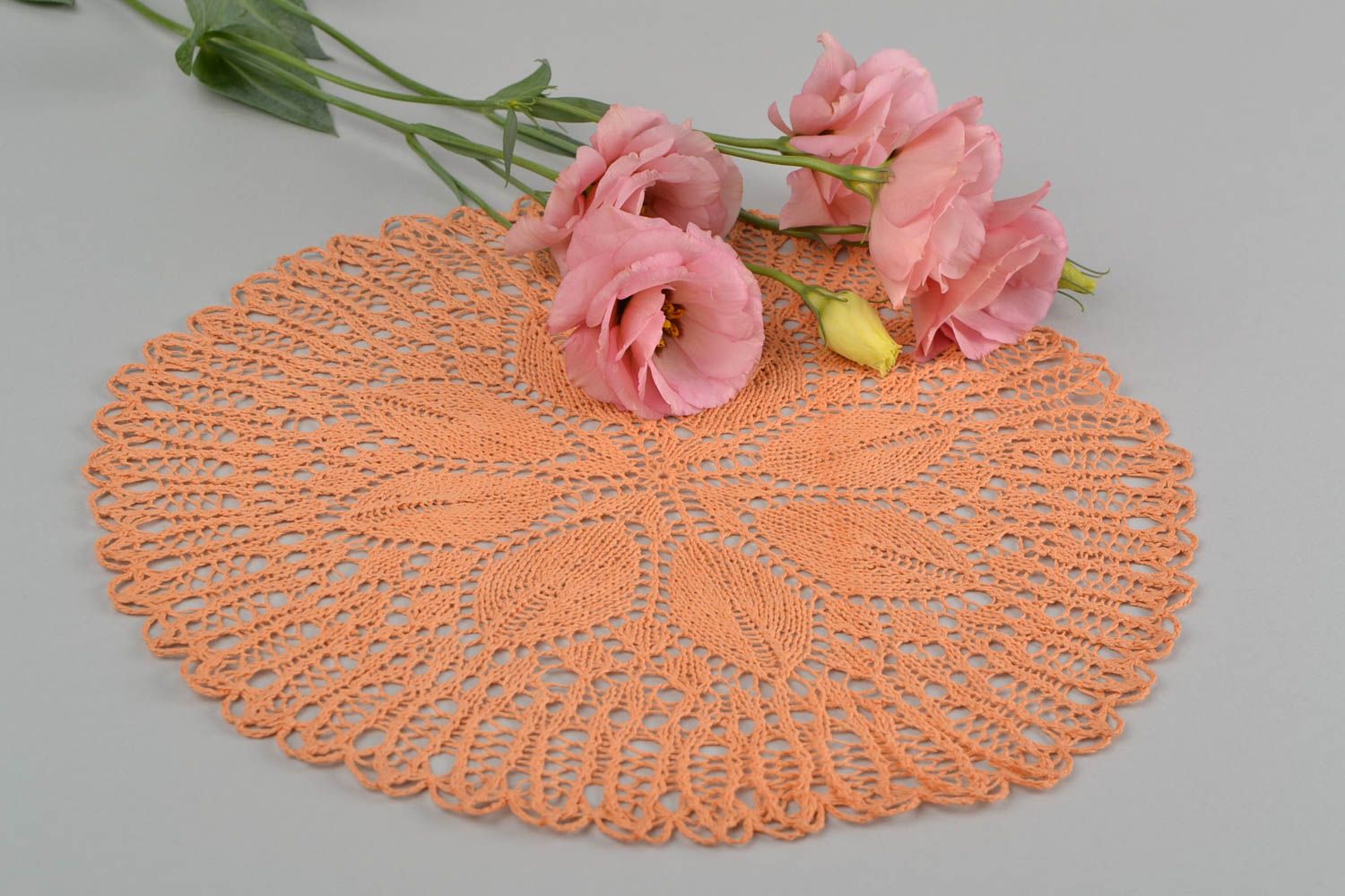 Handmade knitted tablecloth lace openwork napkin vintage style interior decor photo 1