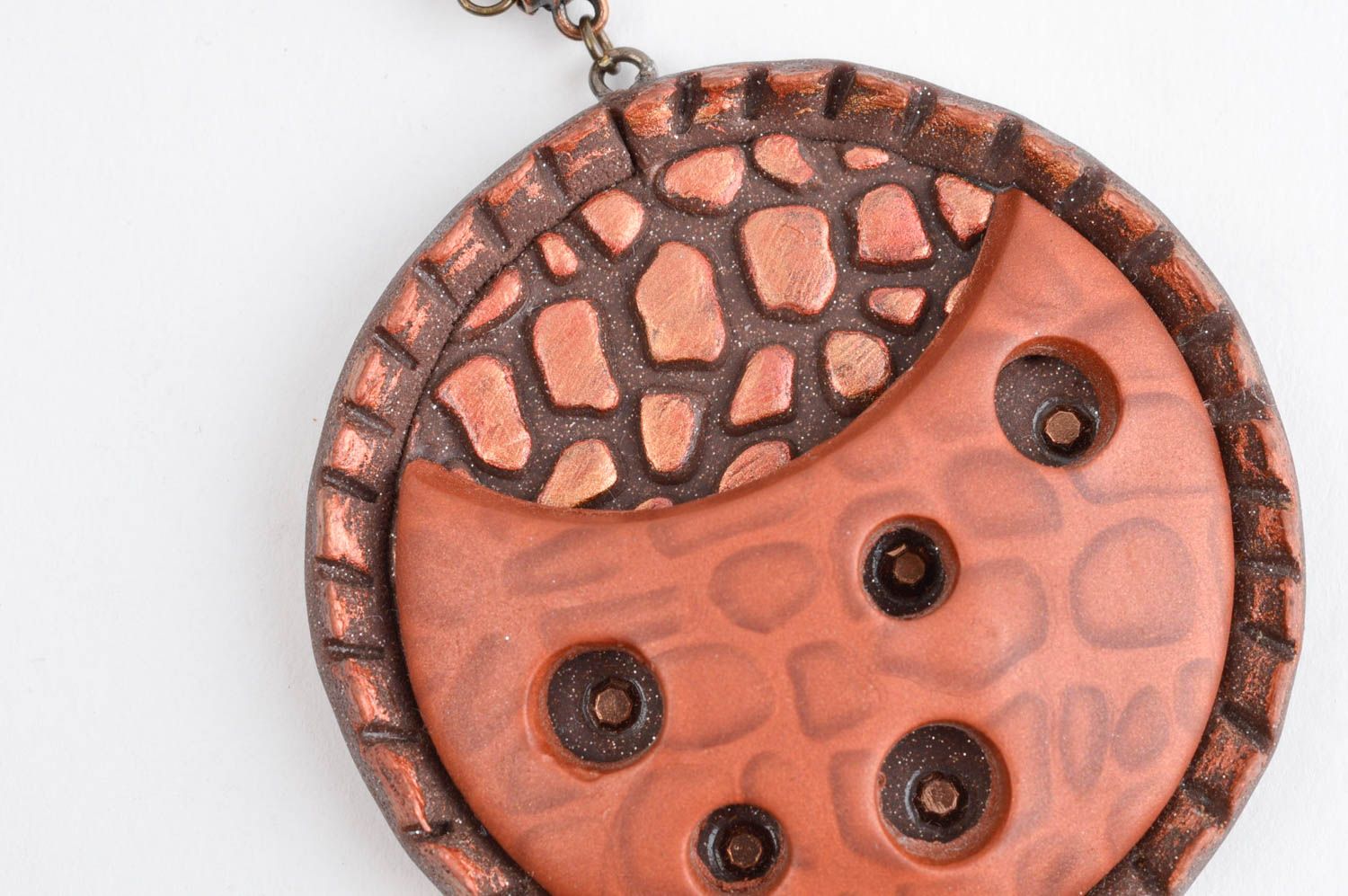Кулон женский украшение ручной работы кулон из полимерной глины коричневый фото 4