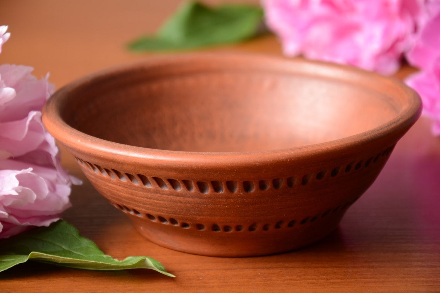 Beautiful convenient handmade designer brown clay bowl for soup 350 ml photo 1