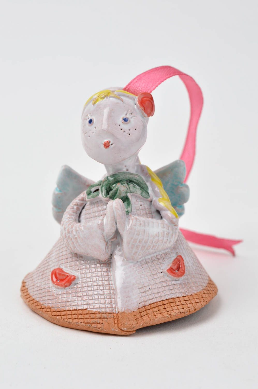 Handmade Ton Glöckchen Deko zum Aufhängen Anhänger Keramik Engel Figur  foto 3