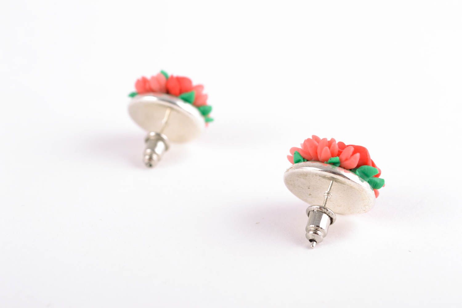 Polymer clay stud earrings with flowers photo 4