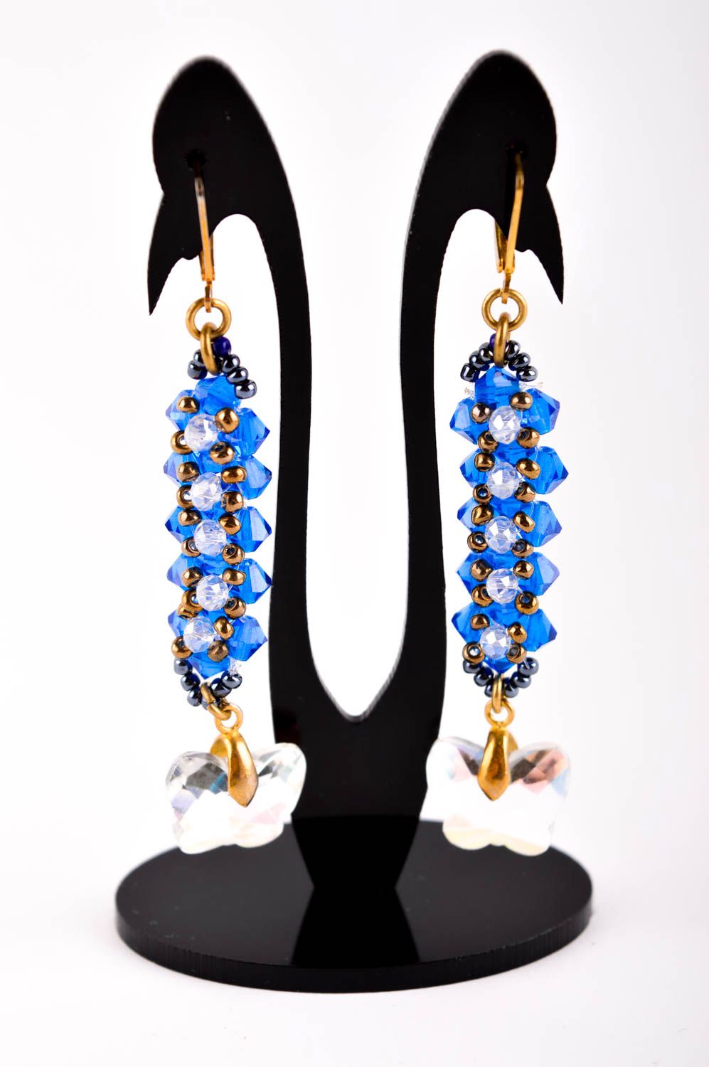Boucles d'oreilles bleues Bijou fait main en cristaux Cadeau pour femme photo 2