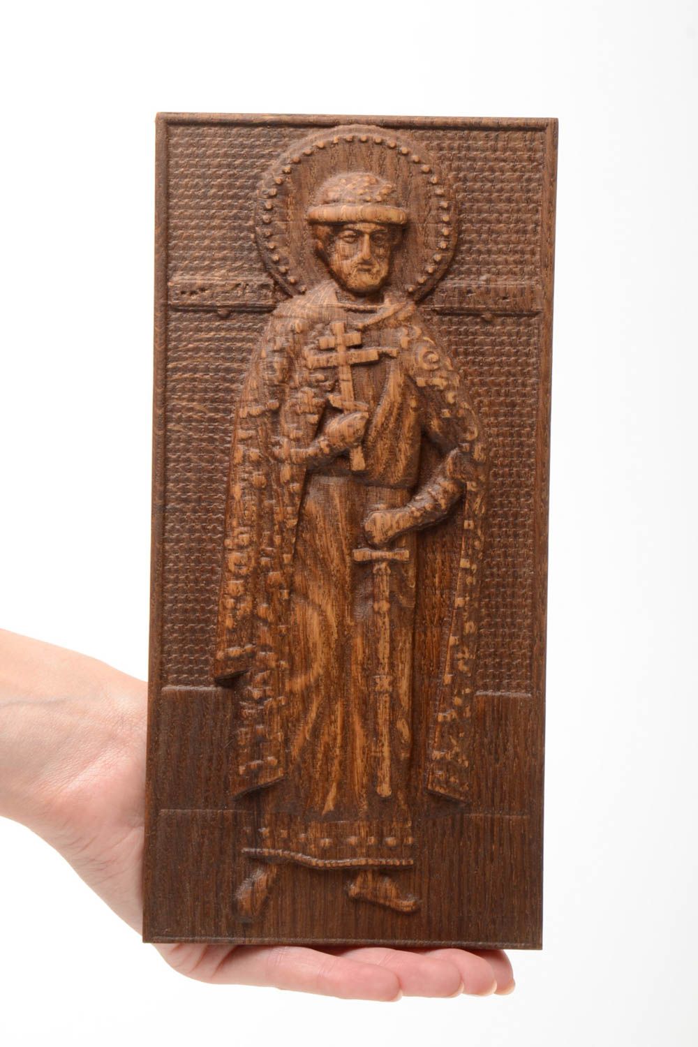 Икона ручной работы икона на дереве резная икона Святого Дмитрия Донского фото 5