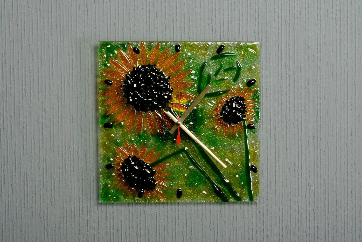 Clocks made of fusing glass Sunflowers photo 5