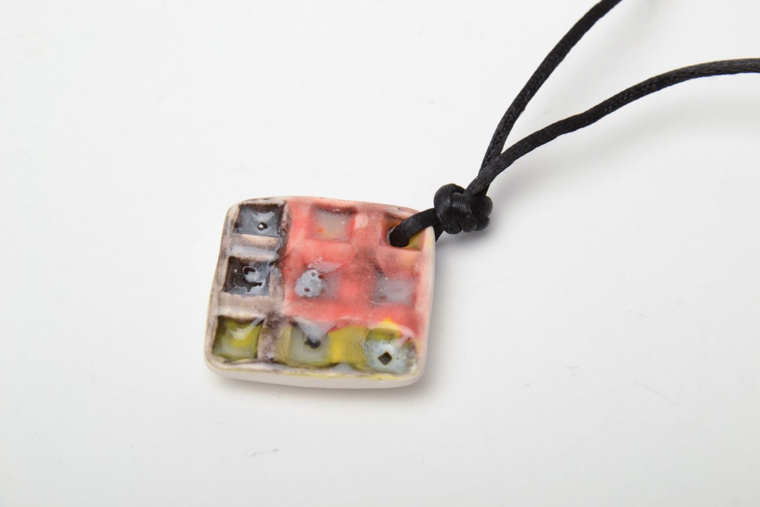 Painted clay pendant with cord photo 4
