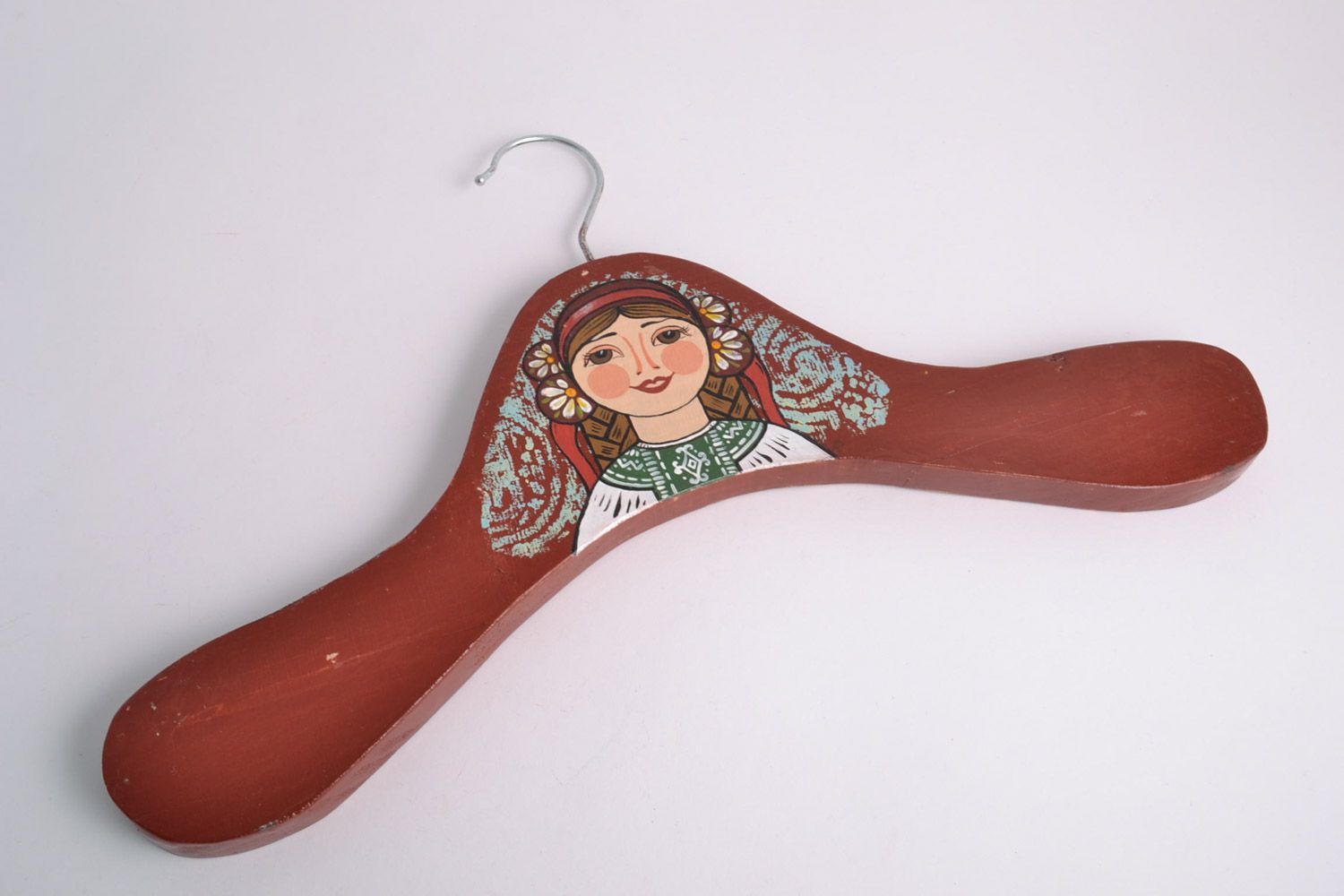 Handmade massive wooden clothes hanger decorated with ethnic acrylic painting  photo 2