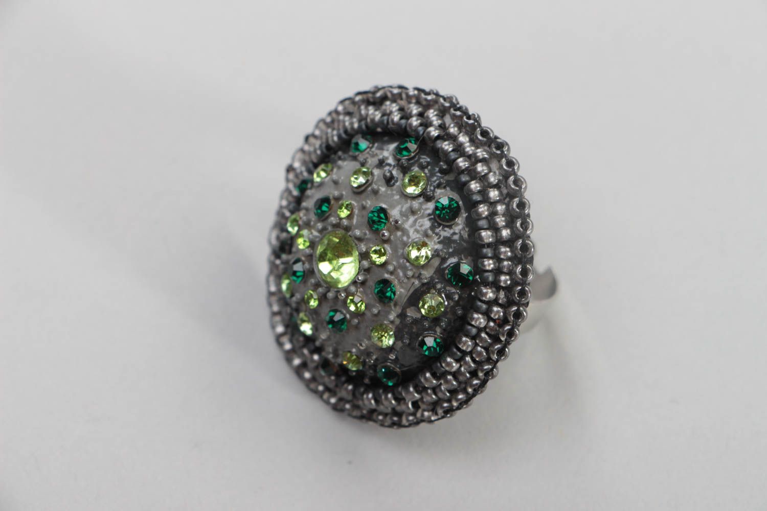 Beaded handmade ring stylish unusual accessory designer beautiful jewelry photo 2