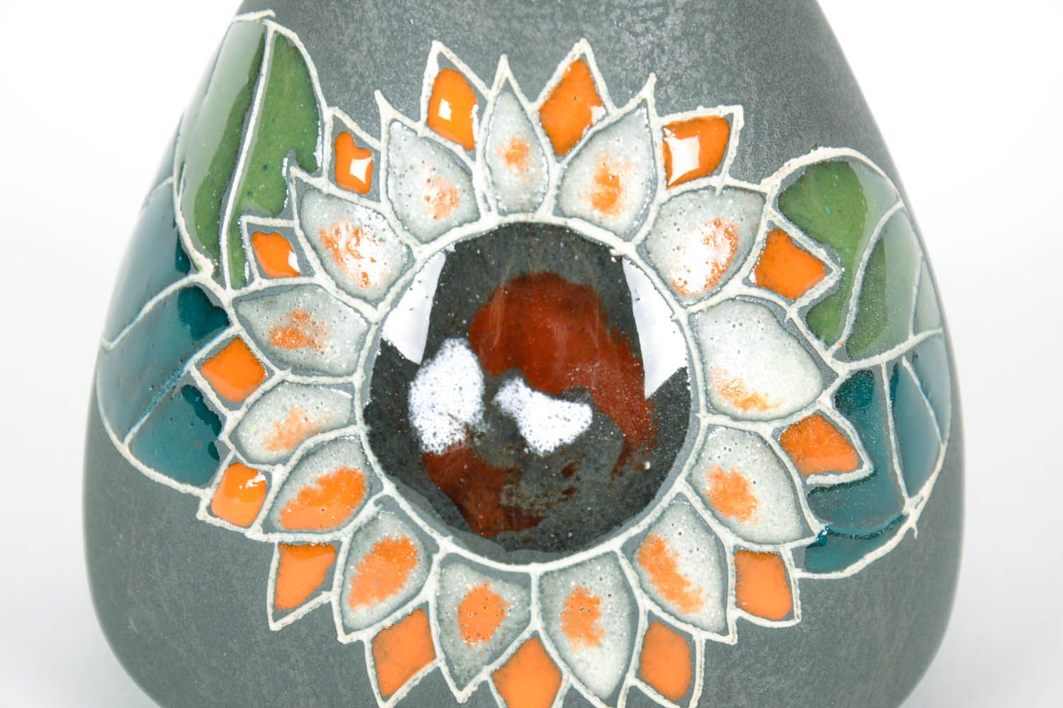 5 inches ceramic little decorative olive color vase with sunflower painting 0,85 lb photo 5