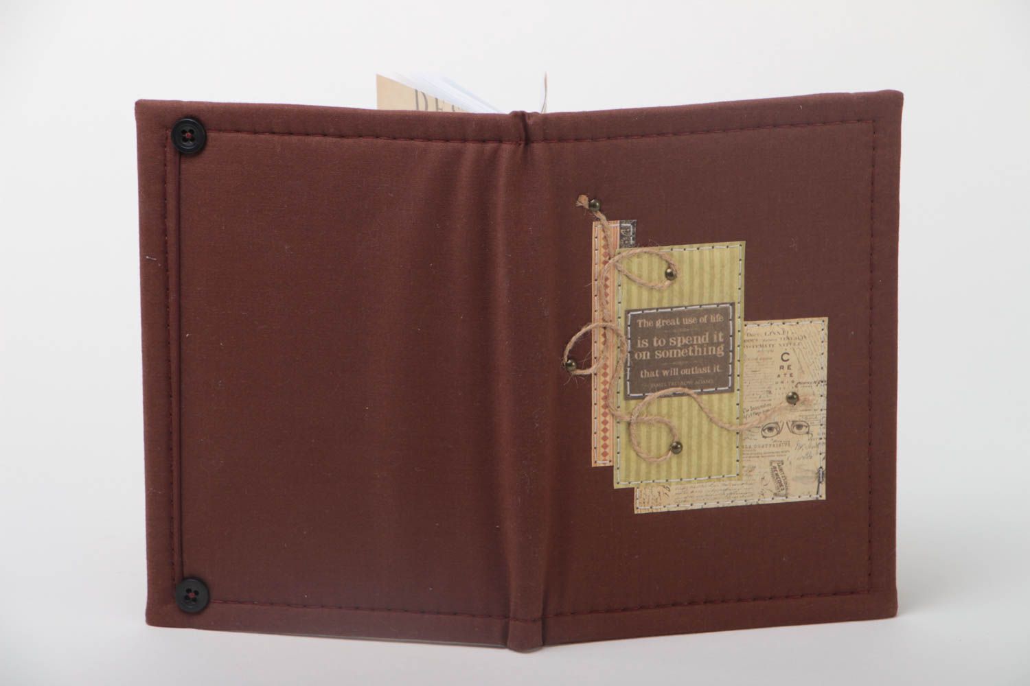 Bloc-notes scrapbooking fait main en couverture en tissu de coton marron photo 4