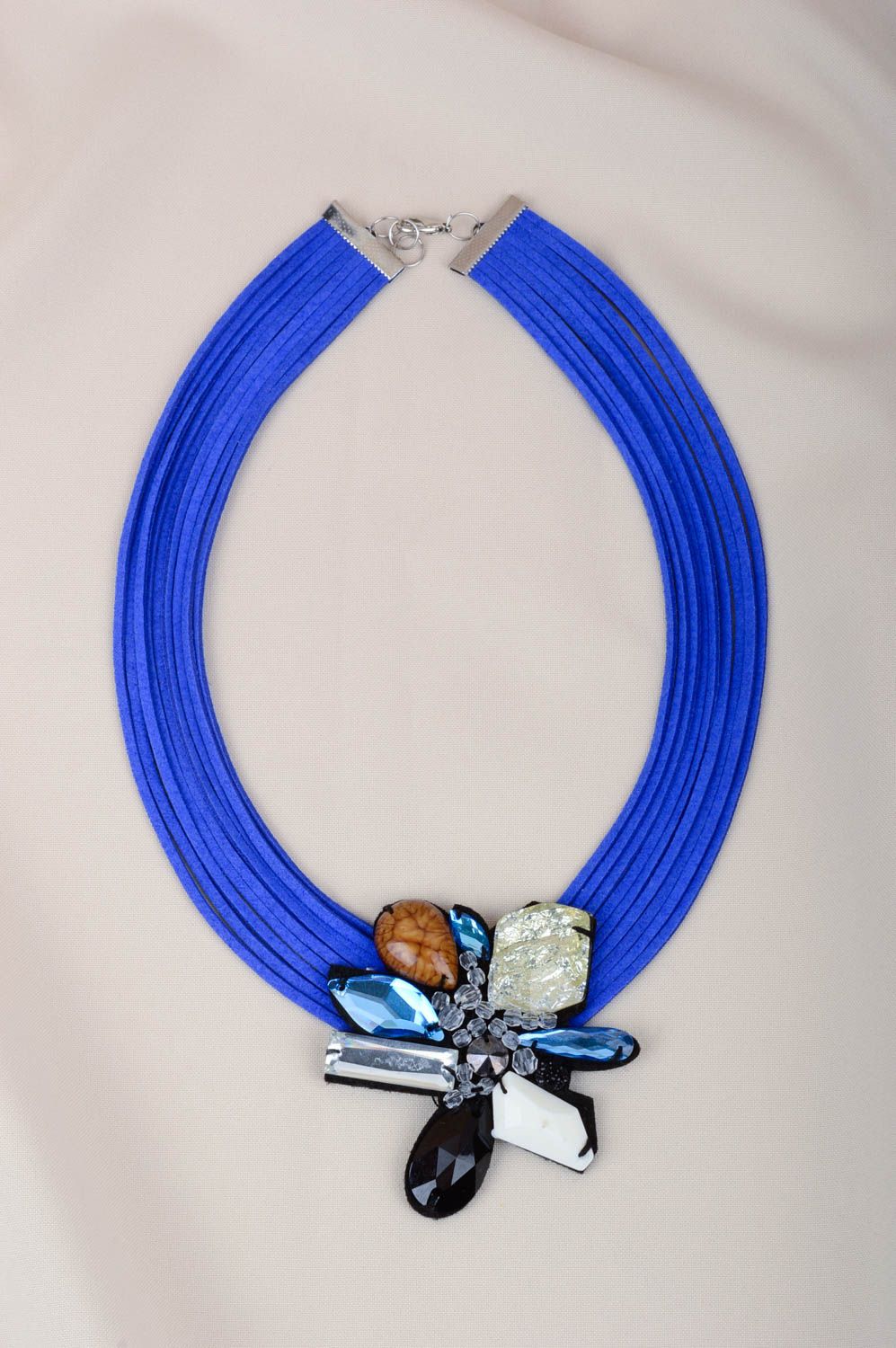 Колье ручной работы колье из ниток синее с камнями массивное украшение фото 2
