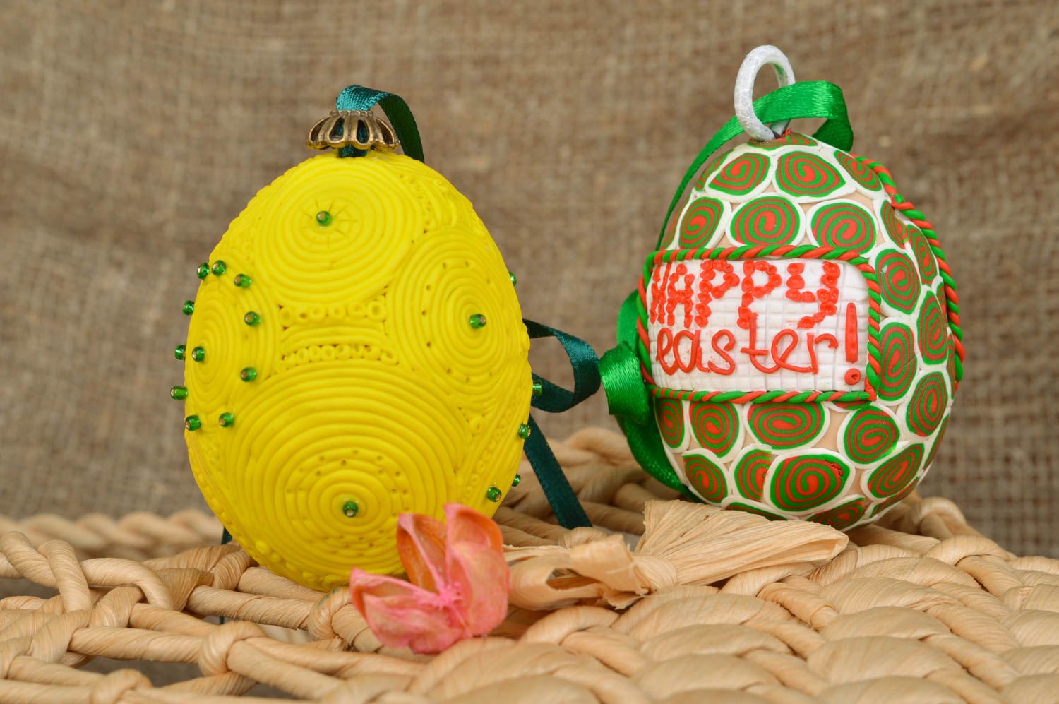 Oeufs de Pâques en pâte polymère faits main 2 pièces accessoires décoratifs photo 1