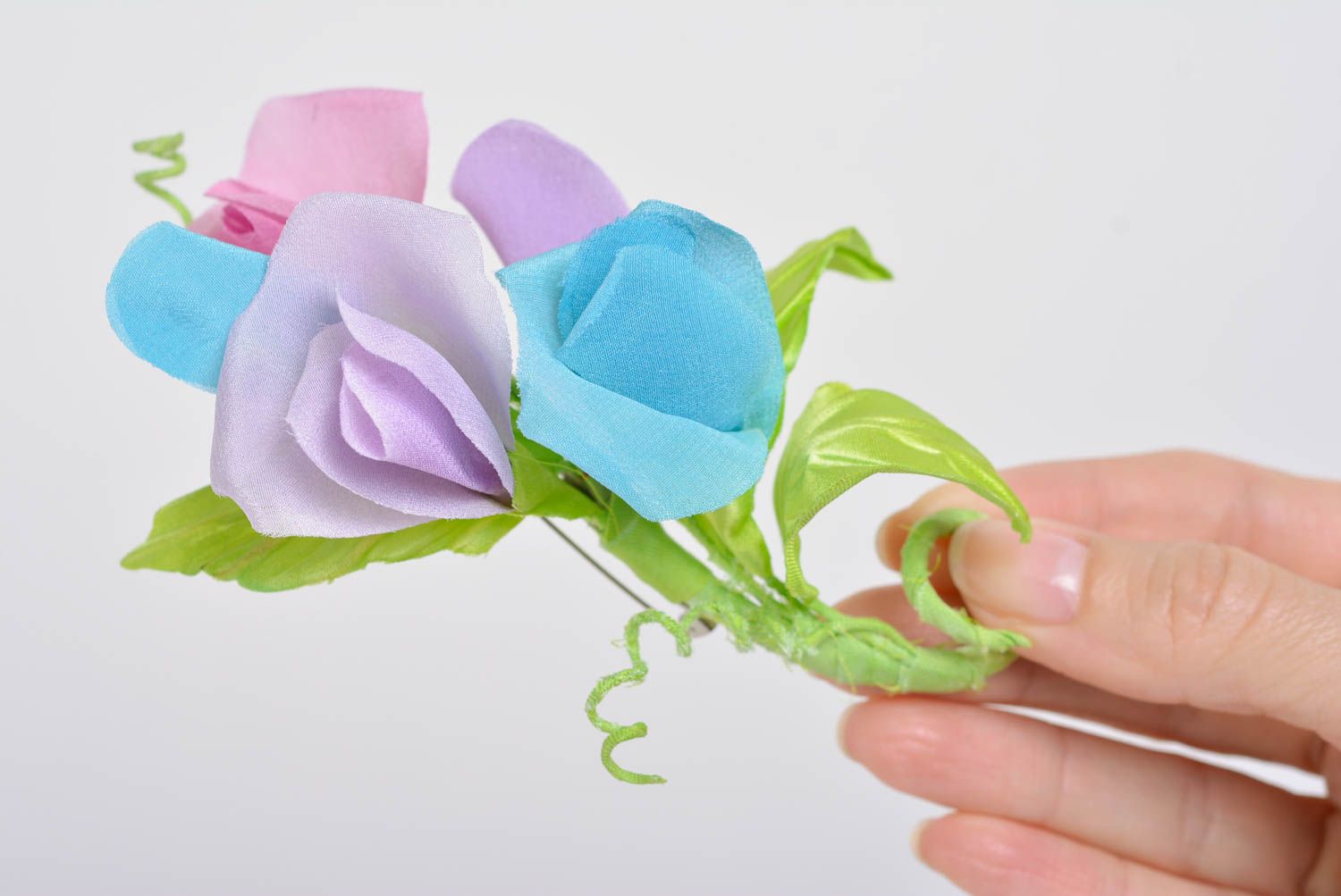 Unusual colorful handmade designer silk flower brooch designer Roses photo 4