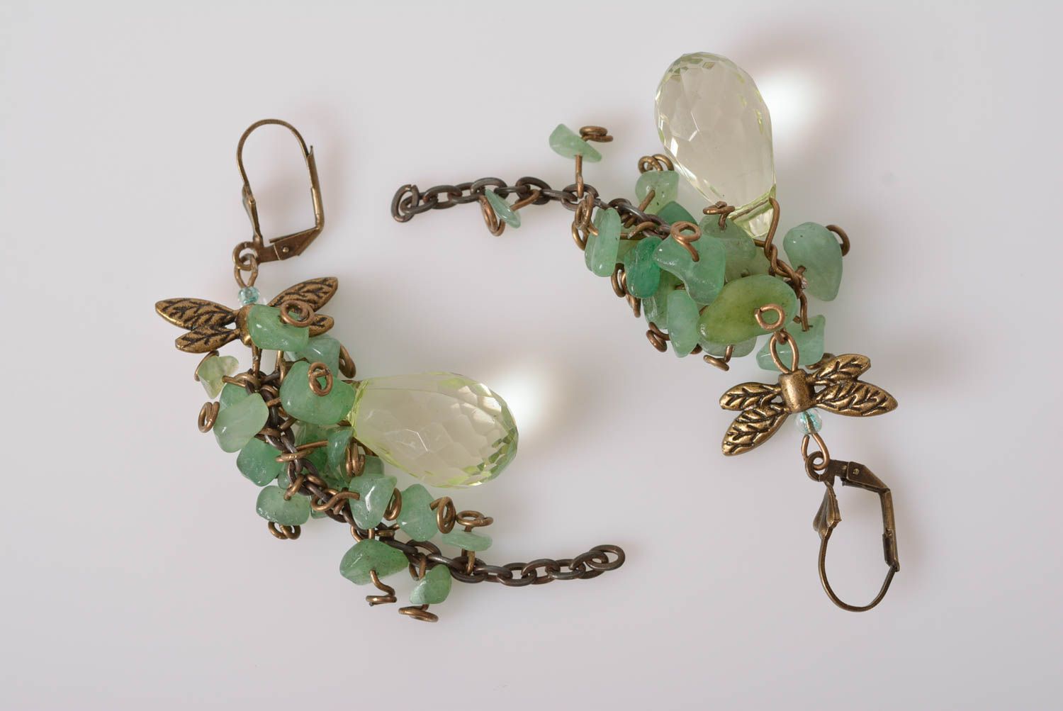 Elegant jade earrings handmade designer long beautiful summer accessory photo 1