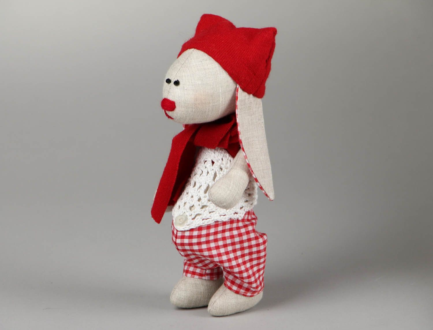 Soft toy Rabbit in red clothes photo 1