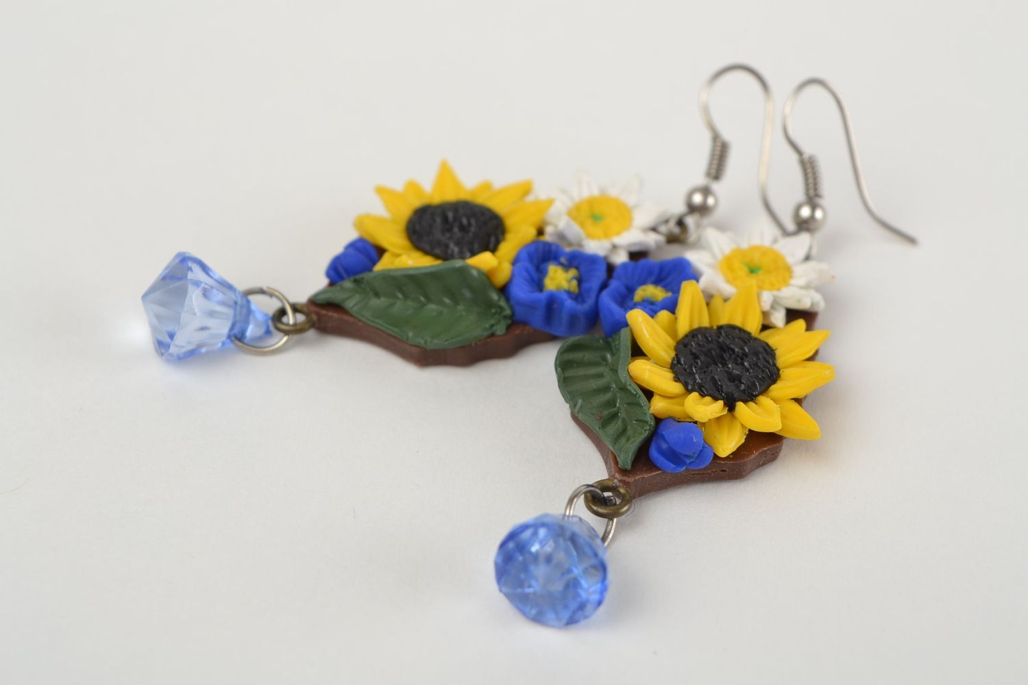 Handmade floral polymer clay jewelry set colorful earrings and ring Field Spirit photo 5