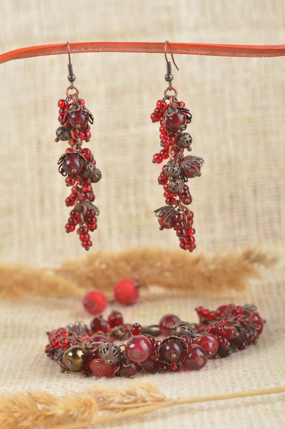 Handmade stylish jewelry set beaded designer accessory bracelet and earrings photo 1