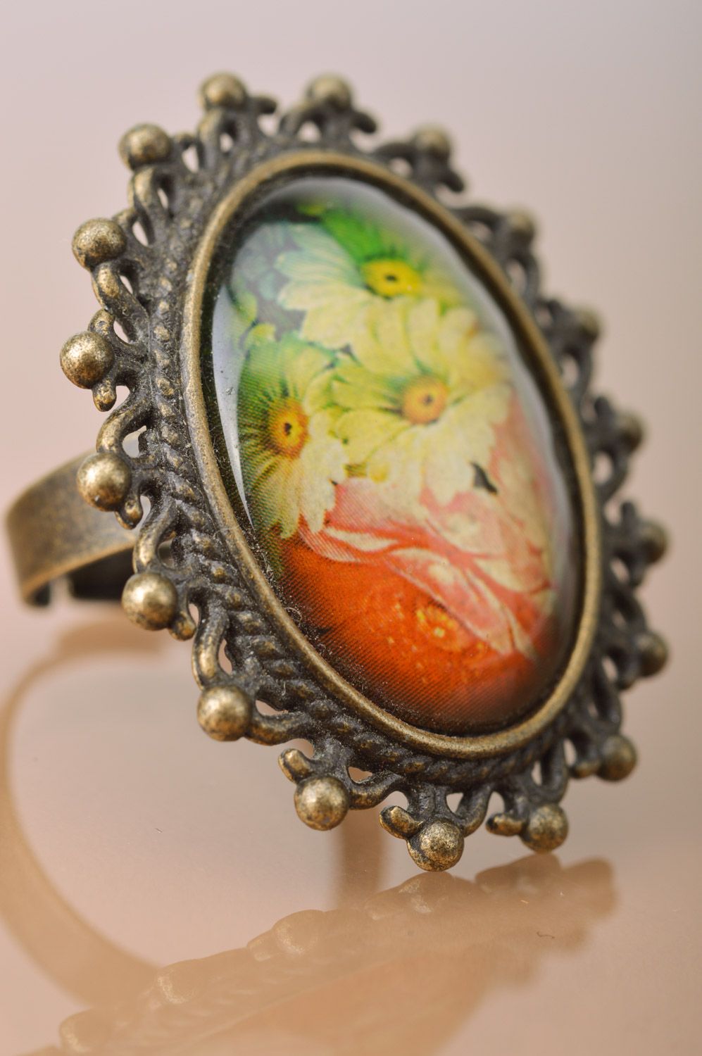 Schöner Vintage Ring handmade mit Blumenprint für Frauen Designer Schmuck foto 2