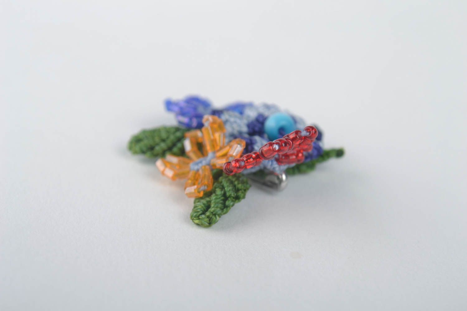 Broche textile Bijou fait main fleurs multicolores macramé Cadeau femme photo 5