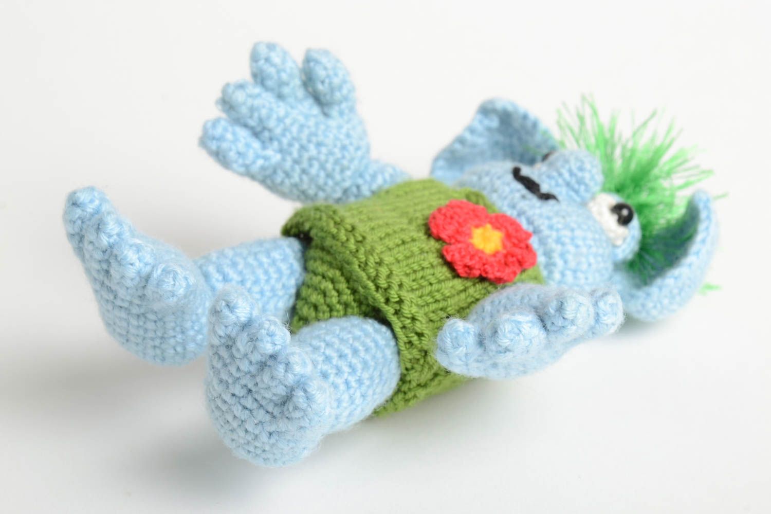 Peluche extraterrestre bleu Jouet fait main tricoté en coton Cadeau enfant photo 3