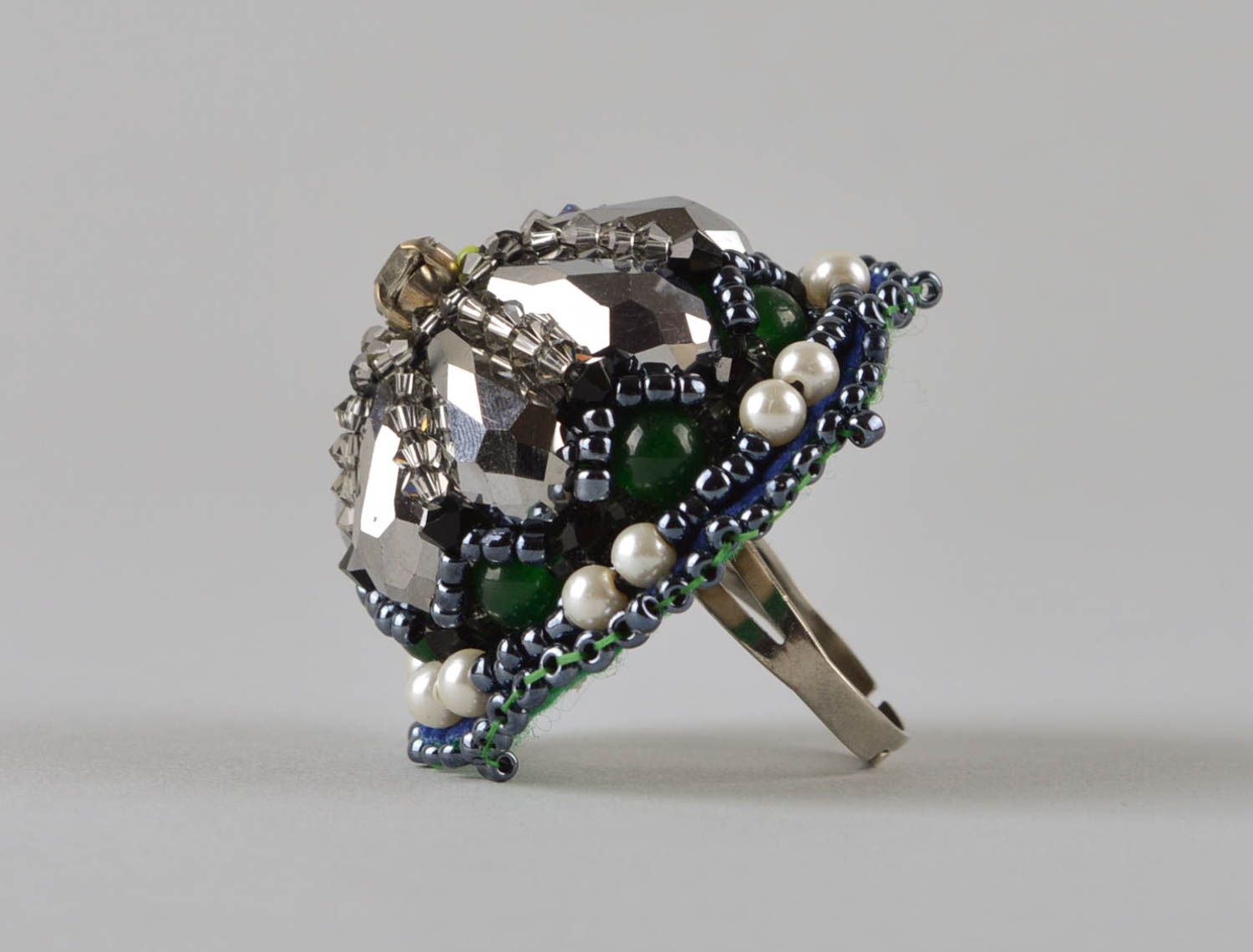 Кольцо ручной работы винтажное кольцо роскошное украшение из бисера праздничное фото 4