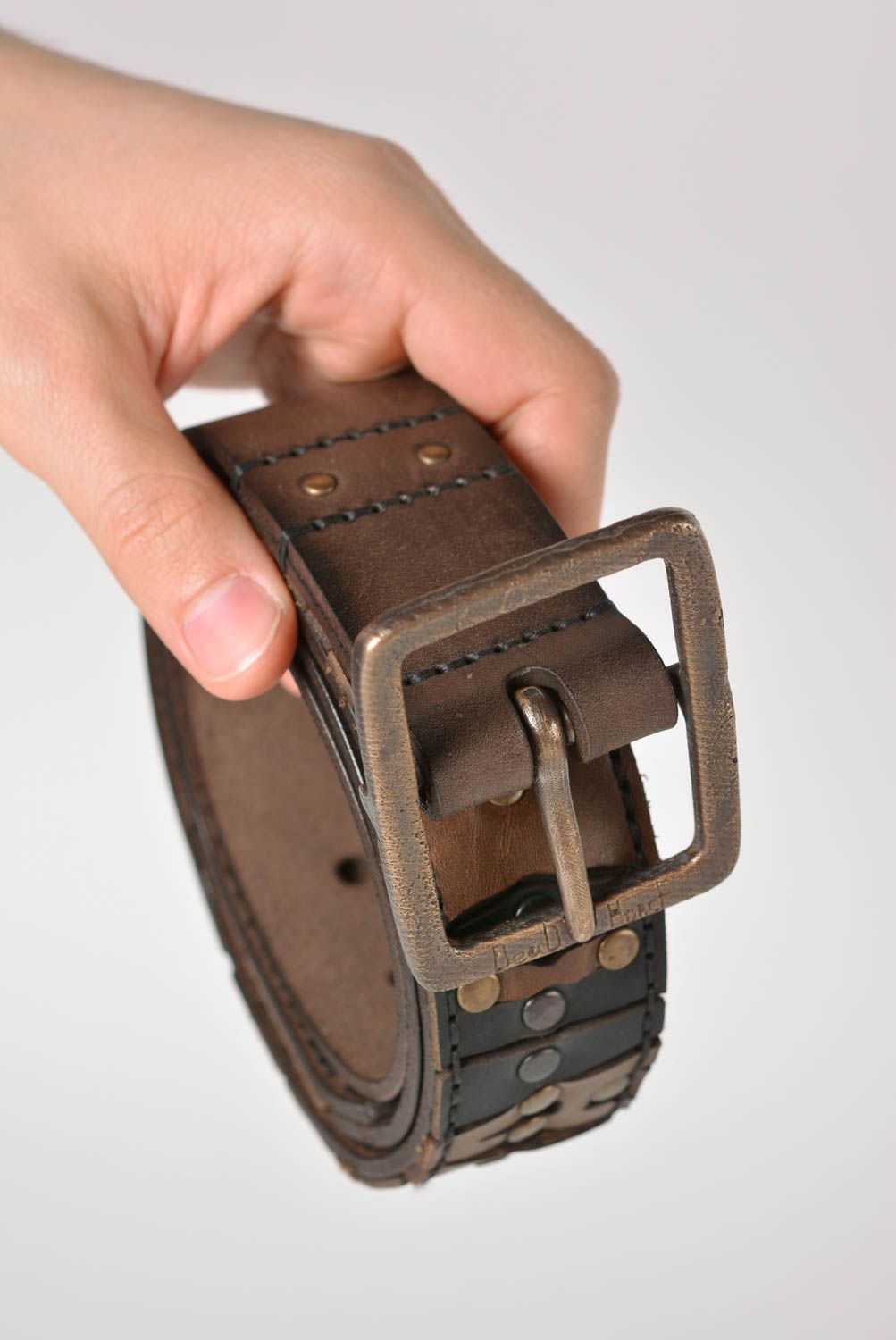 Cinturón de cuero hecho a mano ropa masculina de estilo accesorio de moda foto 3