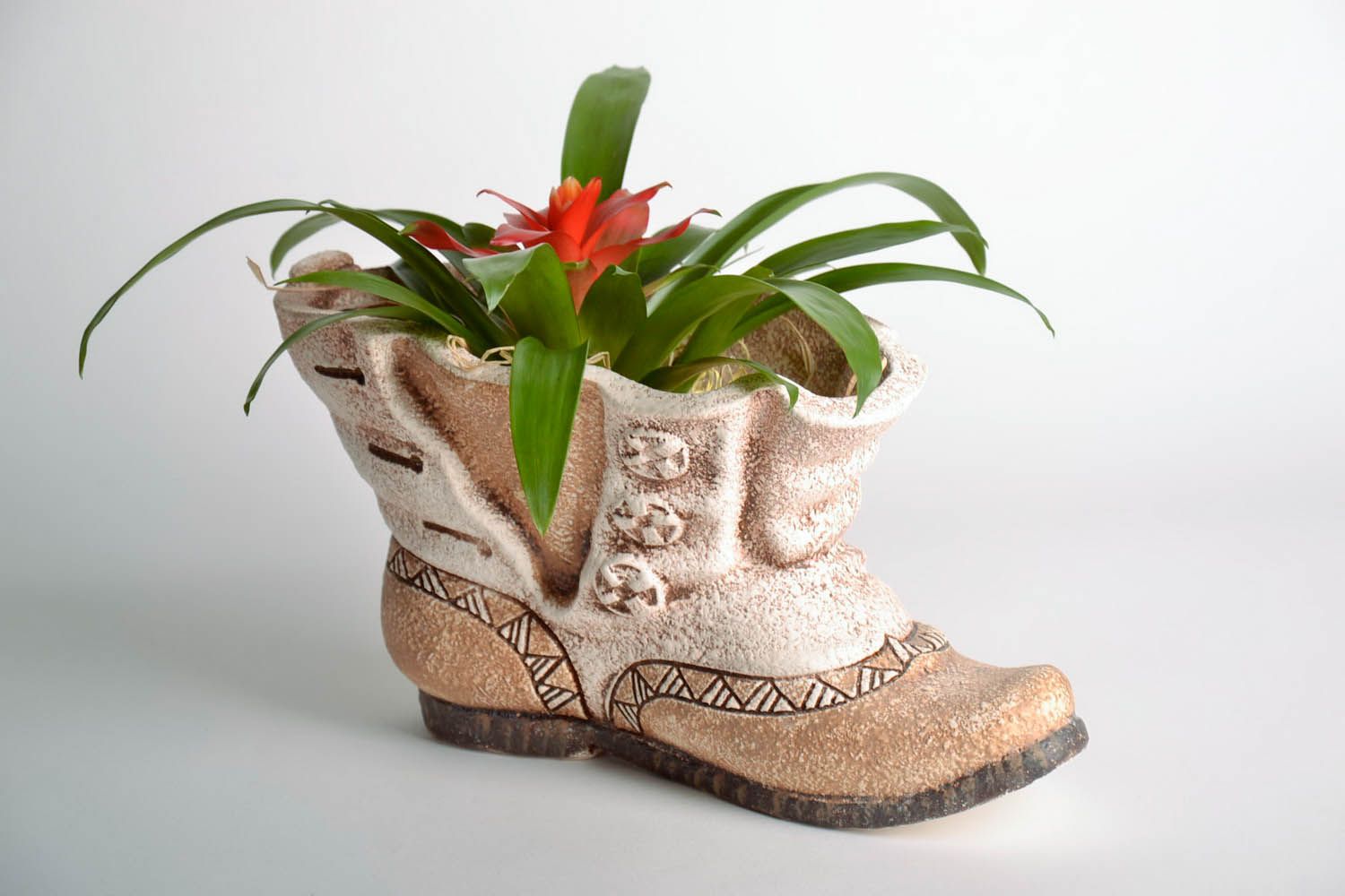 Blumentopf aus Ton in Form eines Schuhs foto 1