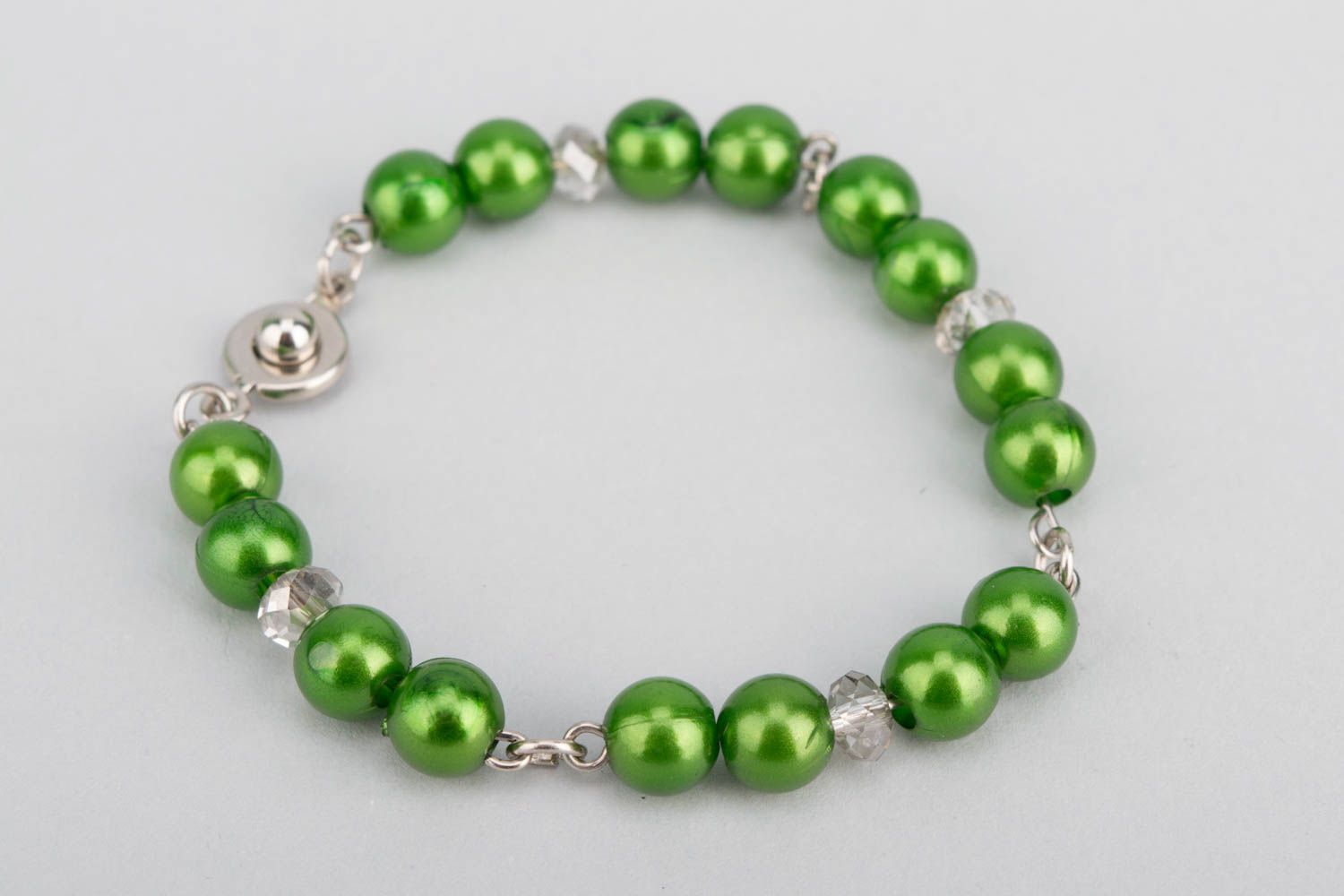 Line green bead bracelet on the metal chain great gift for the woman photo 4