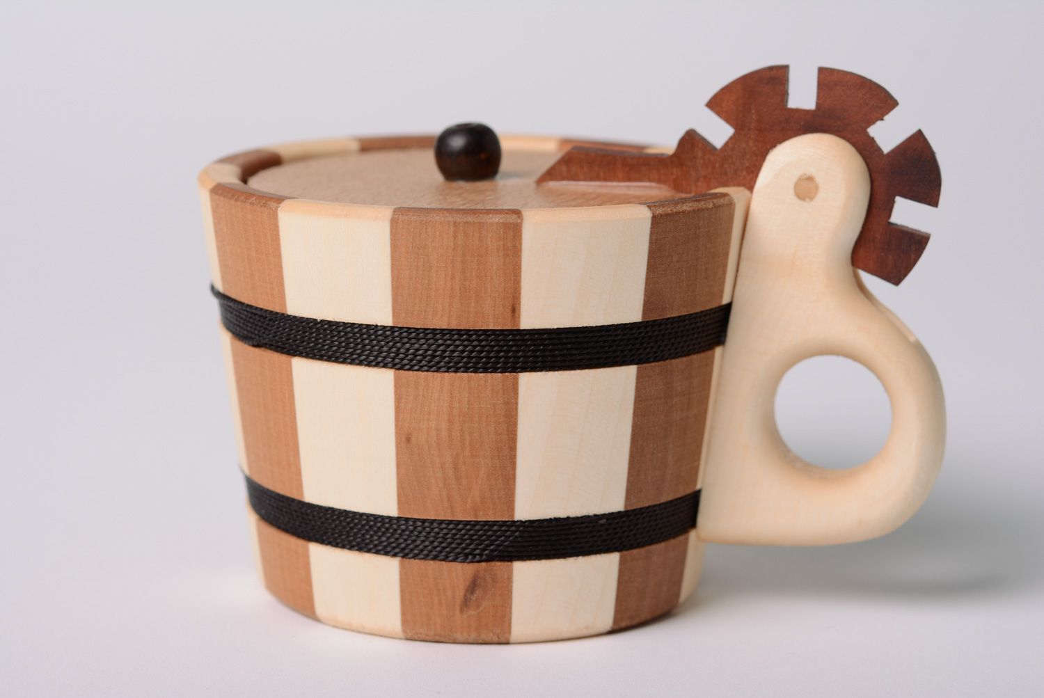 Boîte à épices en bois faite main 20 cl en forme de barrique design de créateur photo 1