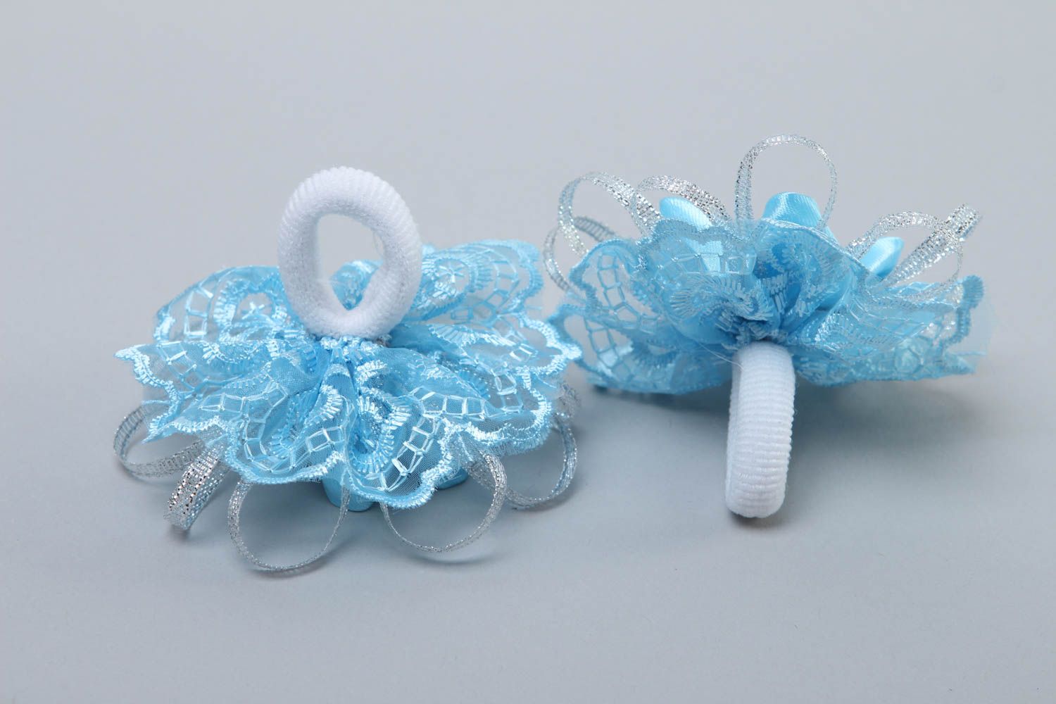 Handmade satin scrunchies designer hair accessories hair barrettes with flowers photo 4